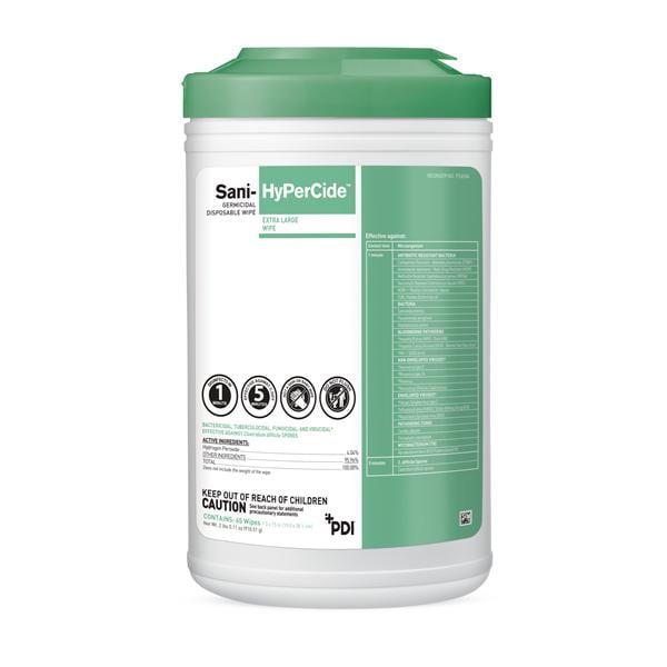 PDI Professional Disposables Sani-HyPerCide Germicidal Wipes X-Large Canister 65/Cn, 6 CN/CA - P26584