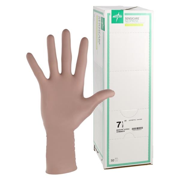Medline Industries Inc -SensiCare Neoprene / Polychloroprene Surgical Gloves 7.5 Light Brown Chemo Approved, 4 BX/CA MSG6375