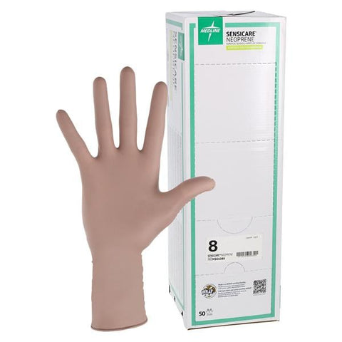 Medline Industries Inc -SensiCare Neoprene / Polychloroprene Surgical Gloves 8 Light Brown Chemo Approved, 4 BX/CA MSG6380