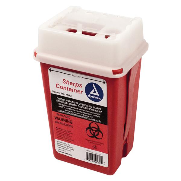 Dynarex Corporation Sharps Container 1qt Red 4.3x3.5x6.5" Slide Lid Plastic Each, 60 EA/CA- 4622
