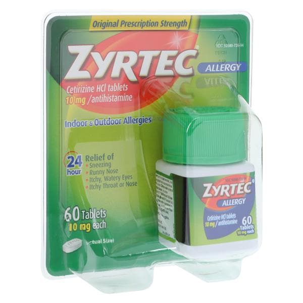 Johnson & Johnson Consumer Zyrtec OTC Antihistamine Tablets 10mg 60/Bottle, 24 BT/CA - 302066000