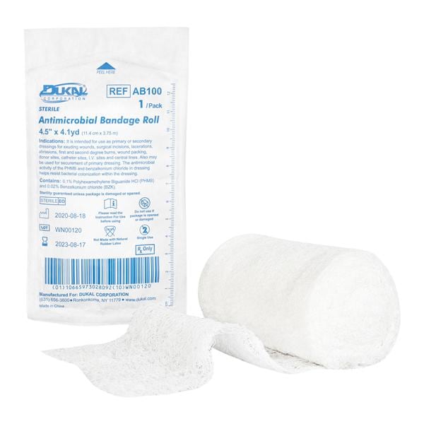 Dukal LLC -Antimicrobial Bandage Gauze/PHMB/Benzalkonium Chloride 4"x4.1yd Sterile 100/Case AB100