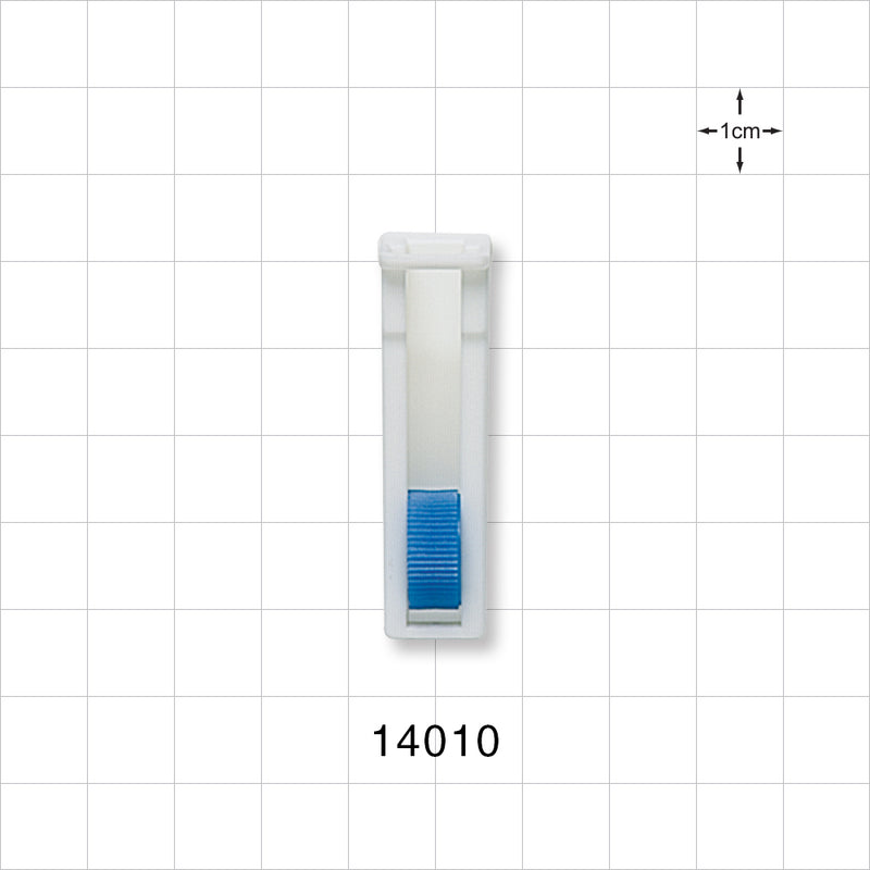 Roller Clamp, White Body, Blue Wheel; Assembled - Fits 0.189 inch OD Tubing (4.8 mm) - 14010
