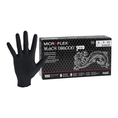 Ansell Healthcare Products LLC -MICROFLEX Black Dragon Zero Nitrile Exam Gloves X-Small Standard Black Non-Sterile Not Chemo Approved, 10 BX/CA BD-1000-NPF