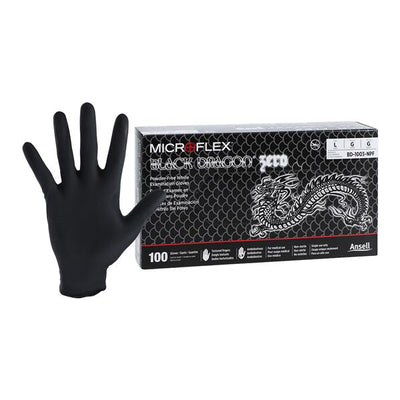 Ansell Healthcare Products LLC -MICROFLEX Black Dragon Zero Nitrile Exam Gloves Large Standard Black Non-Sterile Not Chemo Approved, 10 BX/CA BD-1003-NPF