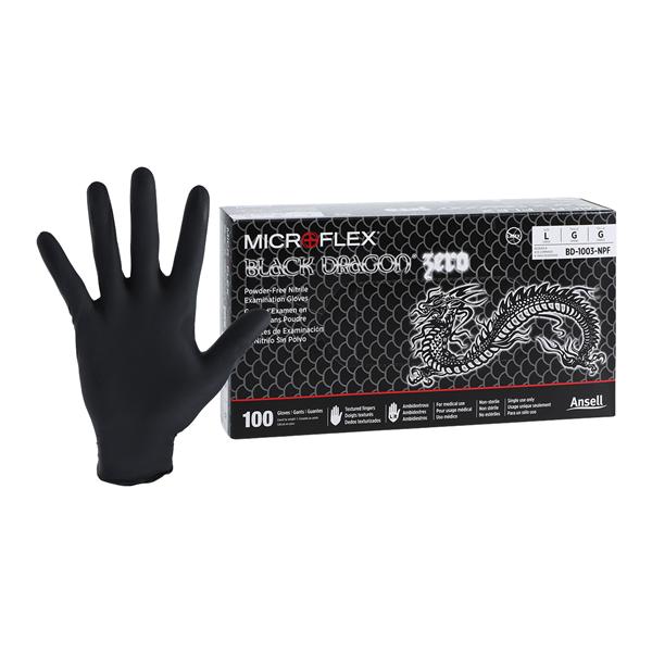Ansell Healthcare Products LLC -MICROFLEX Black Dragon Zero Nitrile Exam Gloves Large Standard Black Non-Sterile Not Chemo Approved, 10 BX/CA BD-1003-NPF