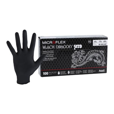 Ansell Healthcare Products LLC -MICROFLEX Black Dragon Zero Nitrile Exam Gloves 2X-Large Standard Black Non-Sterile Not Chemo Approved, 10 BX/CA BD-1005-NPF
