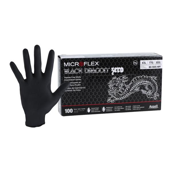 Ansell Healthcare Products LLC -MICROFLEX Black Dragon Zero Nitrile Exam Gloves 2X-Large Standard Black Non-Sterile Not Chemo Approved, 10 BX/CA BD-1005-NPF