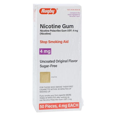 Major-Rugby Pharmaceuticals Nicotine Polacrilex Smoking Cessation Gum 4mg Original Blister Pack 50/Box - 370107