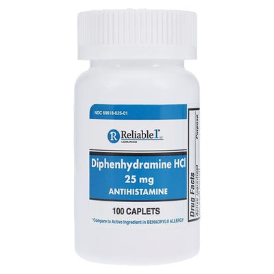 Reliable 1 Laboratoires, LLC Diphenhydramine HCl Caplets 25mg 100/Bottle — 180250