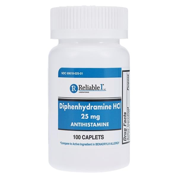 Reliable 1 Laboratoires, LLC Diphenhydramine HCl Caplets 25mg 100/Bottle — 180250