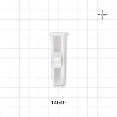 Roller Clamp with Click Stop, White Body, White Wheel; Assembled - Fits 0.256 inch OD Tubing (6.5 mm) - 14049