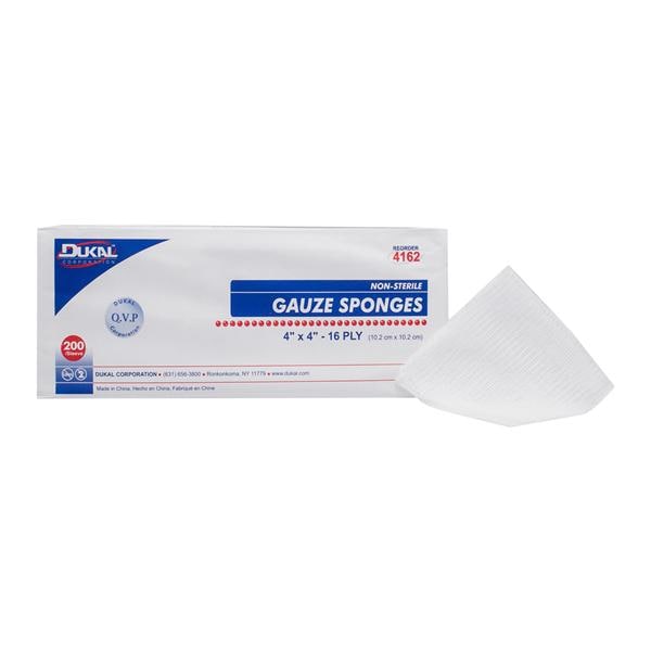 Dukal LLC Cotton Gauze Sponge 4x4" 16-Ply Non-Sterile Square LF, 10 PK/CA - 4162