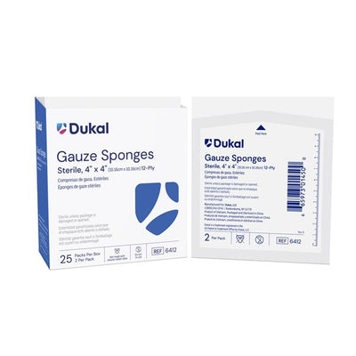 Dukal LLC 100% Woven Cotton Gauze Sponge 4x4" 12 Ply Sterile Square, 24 BX/CA - 6412
