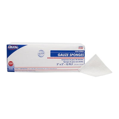 Dukal LLC Cotton Gauze Sponge 3x3" 12 Ply Non-Sterile Not Made With Natural Rubber Latex, 20 BG/CA - 3124