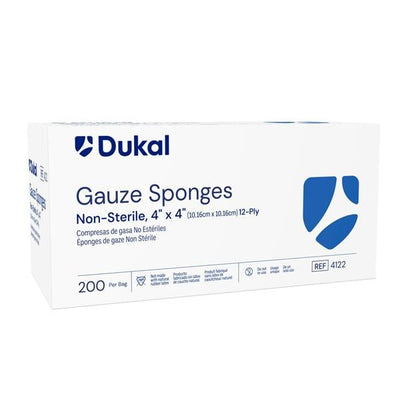 Dukal LLC Cotton Gauze Sponge 4x4" 12 Ply Non-Sterile Not Made With Natural Rubber Latex, 10 BG/CA - 4122