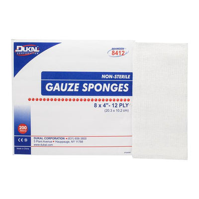 Dukal LLC Cotton Gauze Sponge 4x8" 12 Ply Non-Sterile Not Made With Natural Rubber Latex, 10 BG/CA - 8412