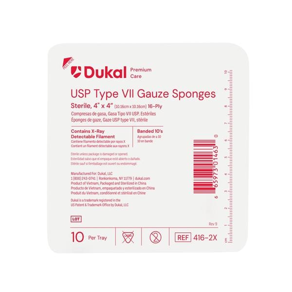 Dukal LLC Cotton X-Ray Detectable Gauze Sponge 4x4" 16 Ply, 128 PK/CA - 416-2X