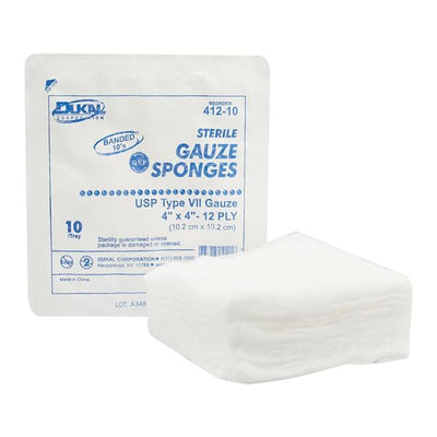 Dukal LLC Cotton Gauze Type VII Sponge 4"x4" 12 Ply Sterile, 128 BG/CA - 412-10
