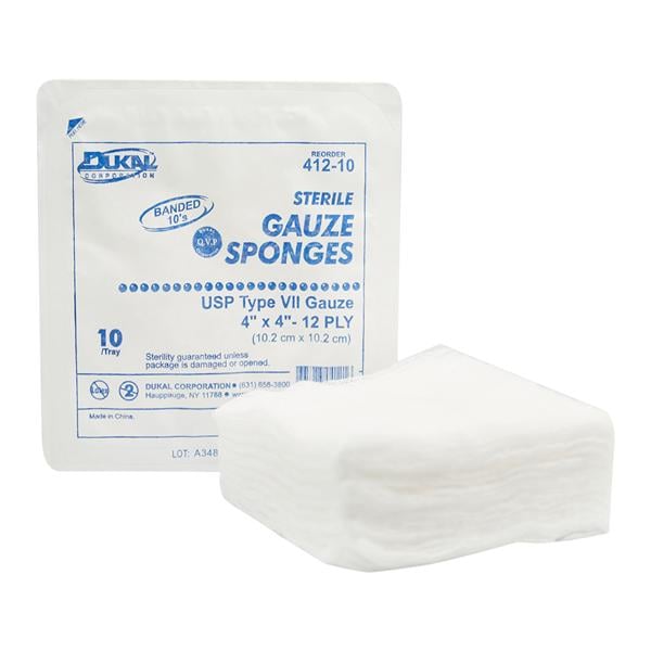 Dukal LLC Cotton Gauze Type VII Sponge 4"x4" 12 Ply Sterile, 128 BG/CA - 412-10