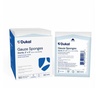 Dukal LLC Cotton Gauze Sponge 3"x3" 12 Ply Sterile, 24 BG/CA - 6312