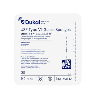 Dukal LLC Cotton Gauze Type VII Sponge 4x4" 8 Ply Sterile LF, 128 PK/CA - 408-10