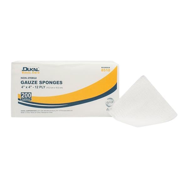Dukal LLC Basic Care 100% Cotton Gauze Sponge 4x4" 12 Ply Non-Sterile, 10 BG/CA - 8510
