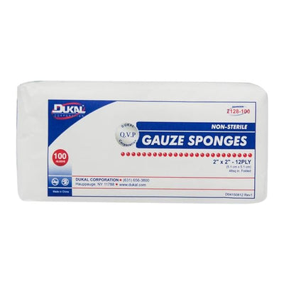 Dukal LLC 100% Cotton Gauze Sponge 2x2" 12 Ply Non-Sterile LF, 80 BG/CA - 2128-100