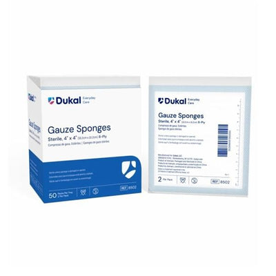 Dukal LLC Basic Care 100% Cotton Gauze Sponge 4x4" 8 Ply LF, 12 BX/CA - 8502