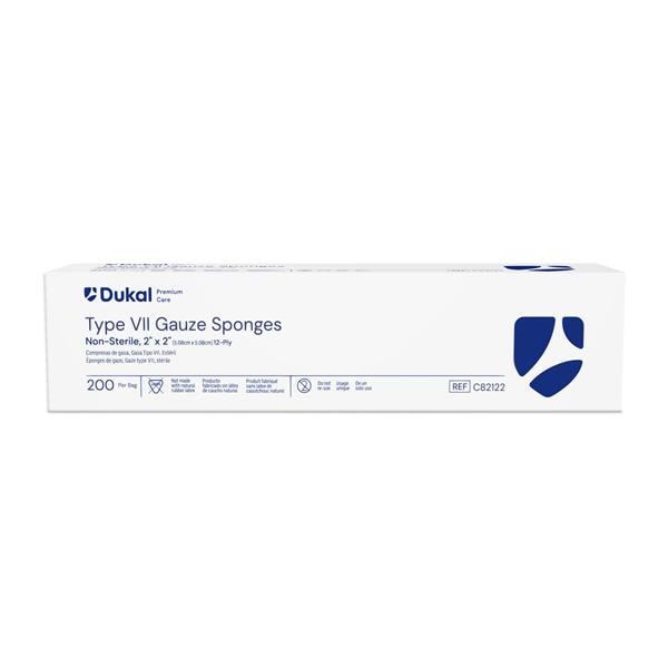 Dukal LLC Caliber 100% Cotton Gauze Type VII Sponge 2x2" 12 Ply Non-Sterile LF, 40 BG/CA - C82122