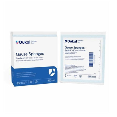Dukal LLC Cotton Gauze Sponge 4x4" 12 Ply Sterile Not Made With Natural Rubber Latex, 24 BX/CA - 8503