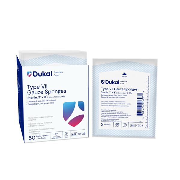 Dukal LLC 100% Woven Cotton Type VII Gauze 3x3" 12 Ply Sterile, 24 BX/CA - C5129