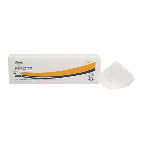 Dukal LLC Cotton Gauze Sponge 2x2" 12 Ply Non-Sterile Not Made With Natural Rubber Latex, 40 BG/CA - 8506