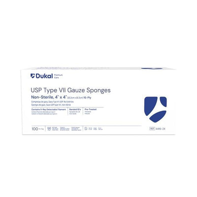Dukal LLC Cotton Gauze Type VII Dressing 4x4" 16 Ply Non-Sterile X-Ray Detectable, 20 BG/CA - 4416-2X