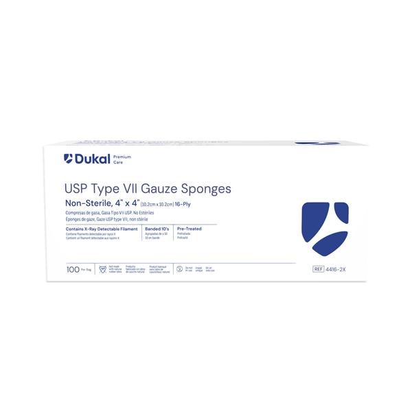 Dukal LLC Cotton Gauze Type VII Dressing 4x4" 16 Ply Non-Sterile X-Ray Detectable, 20 BG/CA - 4416-2X