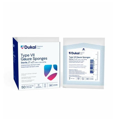Dukal LLC Caliber 100% Cotton Gauze Type VII Sponge 2x2" 8Pl Strl Pts XRy Dtctbl LwLnt LF, 30 BX/CA - C5119
