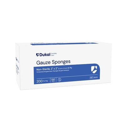 Dukal LLC Cotton Gauze Sponge 2x2" 8 Ply Non-Sterile Not Made With Natural Rubber Latex, 25 BG/CA - 8505