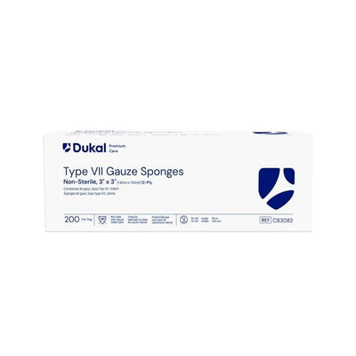 Dukal LLC 100% Cotton Gauze Type VII Sponge 3x3" 12 Ply Non-Sterile Square LF, 20 BG/CA - C83082