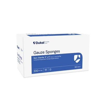 Dukal LLC Cotton Gauze Sponge 3x3" 8 Ply Non-Sterile Not Made With Natural Rubber Latex, 20 BG/CA - 8507