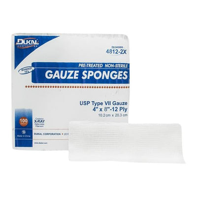 Dukal LLC Cotton Gauze Type VII Dressing 8x4" 12 Ply Non-Sterile X-Ray Detectable, 20 BG/CA - 4812-2X