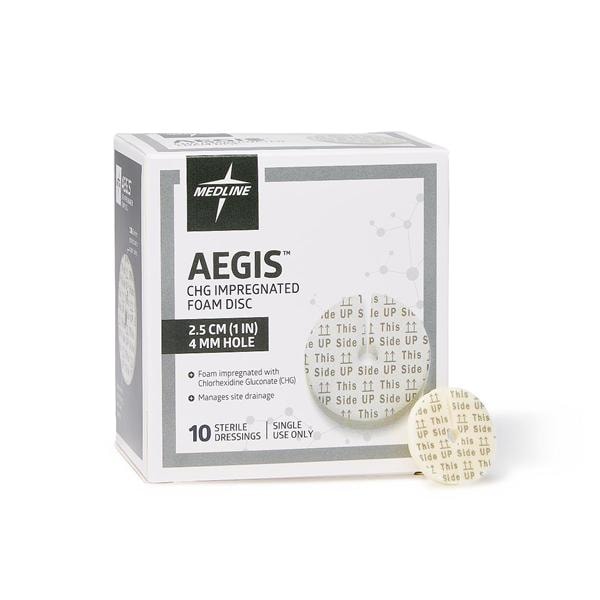 Medline Industries Inc  Aegis Chlorhexidine Gluconate IV Disc 1" Diameter Disc 4mm Hl Slf Adh Abs LF - AEG014S