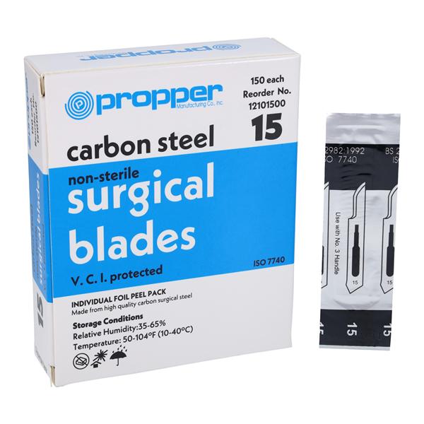 Propper Mfg Co -Carbon Steel Non-Sterile Surgical Blade 2-1/8" #15 Disposable 12101500