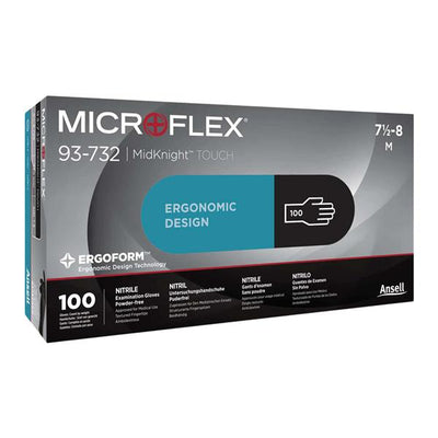 Ansell Healthcare Products LLC -MICROFLEX MidKnight Touch Nitrile Exam Gloves X-Small Black Non-Sterile Not Chemo Rated, 10 BX/CA 93732060
