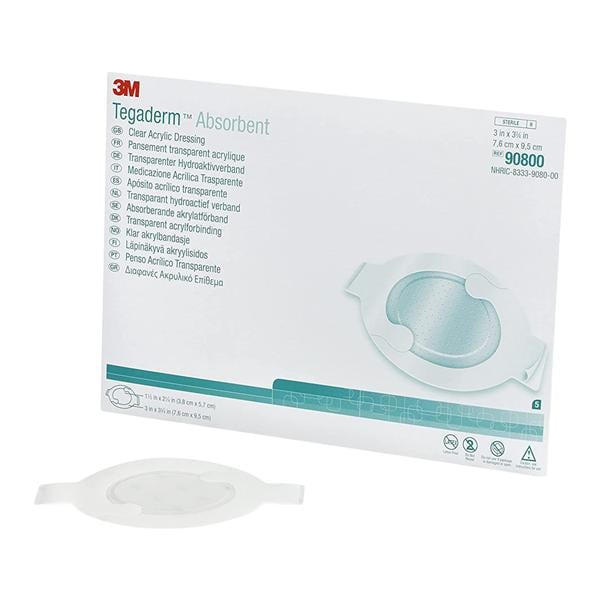 3M Medical Products Tegaderm Acrylic Transparent Dressing 3x3-3/4" Sterile Oval Adhs Trans Abs LF, 4 BX/CA - 90800