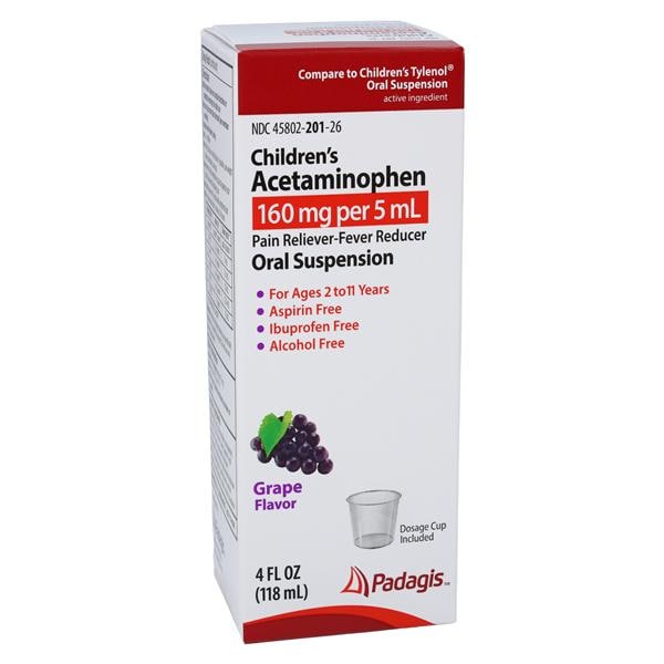 Perrigo Pharmaceuticals Acetaminophen Children Oral Suspension 160mg/5mL 5mL Case 4oz/Bottle - 45802020126
