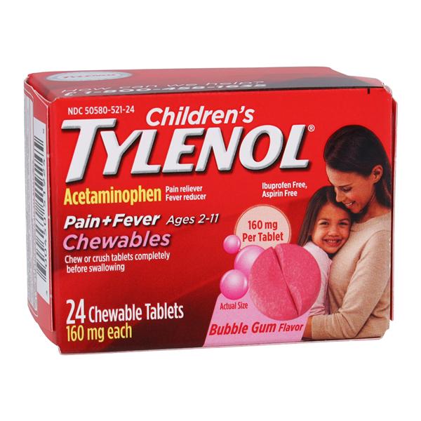 Johnson & Johnson Consumer Tylenol Children 2-11yr Pain Reliever/Fever Reducer Chewable Tablets 160mg Bubble Gum 3Bt/Package, 16 IP/CA - 300450519245