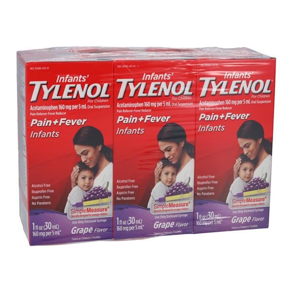 J&J Sales & Logistics Co Tylenol Infant Liquid 160mg/5mL Grape 6/Pk, 6Pk/Ca/Pain Reliever/Fever Reducer 1oz Dropper Bottle 6/Package, 6 IP/CA - 300450122308