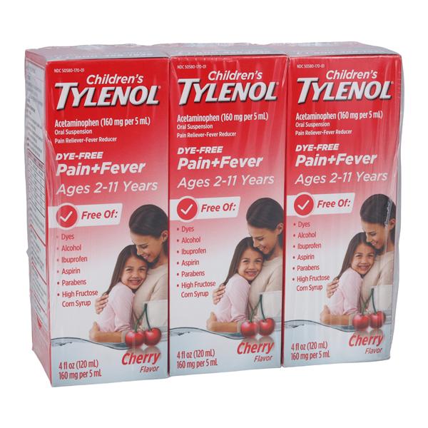 Johnson & Johnson Consumer Tylenol Children 2-11yr Children's 160mg/5mL Cherry 120mL 3/Package, 12 IP/CA - 300450166043