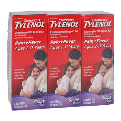 J&J Sales & Logistics Co Tylenol Children 2-11yr Pain Reliever/Fever Reducer Oral Suspension 160mg/5mL Grape 3/Pk 12Pk/Ca 3/Package, 12 IP/CA - 300450296047