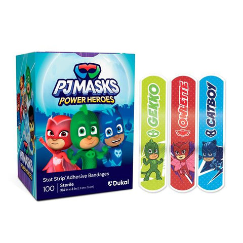 Dukal LLC -Stat Strip Adhesive Bandage PE Film/Acrylic Adhesive 3/4x3" PJ Masks Sterile 100/Box, 12 BX/CA 1087756